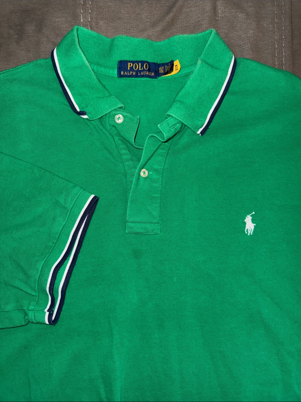 Polo Ralph Lauren Mens Green Tipped Pique Polo Shirt XLT Tall Short Sleeve